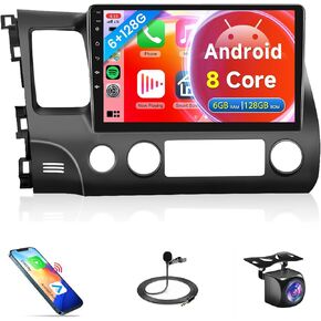 8Core 8G+128G CAR Radio for Honda Civic 2006-2011, Rimoody Android 15 Car Stereo Wireless Carplay and Android Auto 4G-SIM-WiFi GPS 10.1'' QLED Capacitive Screen Bluetooth 5.0 FM/AM/RDS DSP-36 Camera in Kuwait