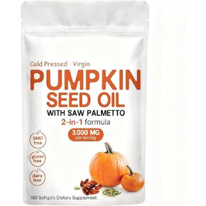 Pumpkin Seed Oil Capsules, Pumpkin Seed Oil 2 in 1 with Saw Palmetto, 3000mg Pure & Natural Supplement, Hair Growth, Skin Care - Non-GMO, Gluten - Free 300 Softgels in Saudi Arabia