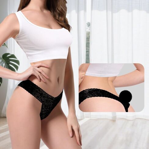 Lace Thong for Women Sexy Cute Bow Tie Panties Mid Waist Thongs White Black Violet Red Pack 4 Size XS-4XL in Saudi Arabia