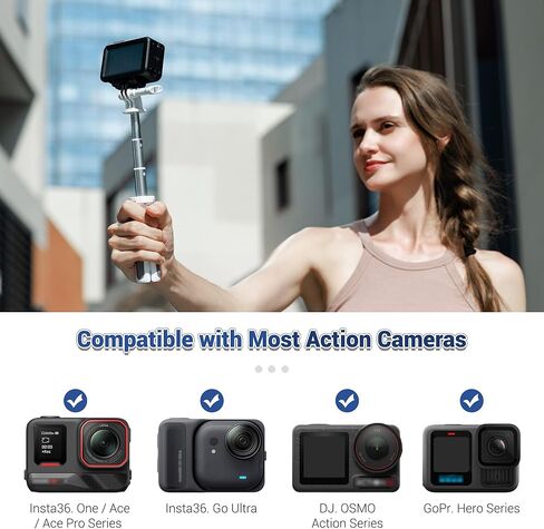 JJC Portable Selfie Stick Tresh Trans for GoPro Hero 13 12 11 10 DJI Action 5 Pro 4 3 Pocket 3 Insta360 x5 X4 Ace Pro 2 Akaso-White in Kuwait