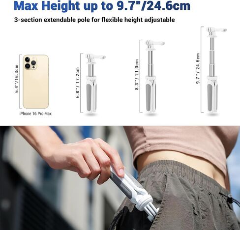 JJC Portable Selfie Stick Tresh Trans for GoPro Hero 13 12 11 10 DJI Action 5 Pro 4 3 Pocket 3 Insta360 x5 X4 Ace Pro 2 Akaso-White in Kuwait