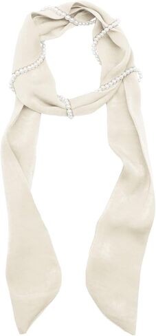 Skinny Scarf for Women, Long Self Ties Ribbon Bow Tie with Faux Pearl Necklace for Necktie Hairband Handbag Belt in Saudi Arabia