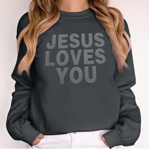 Christian Sweatshirts for Women Jesus Loves You Bible Verse God Hoodie Faith Foam Printed Graphic Sweatshirt in Saudi Arabia