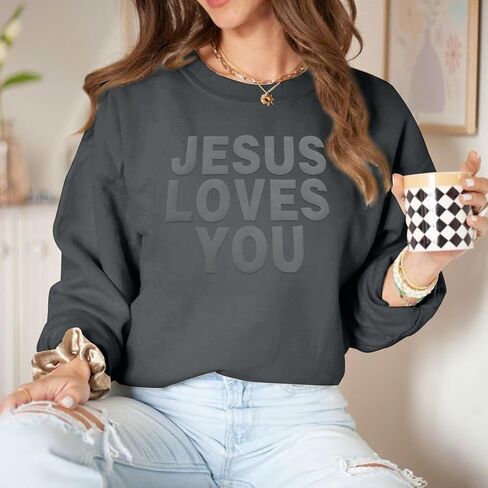 Christian Sweatshirts for Women Jesus Loves You Bible Verse God Hoodie Faith Foam Printed Graphic Sweatshirt in Saudi Arabia