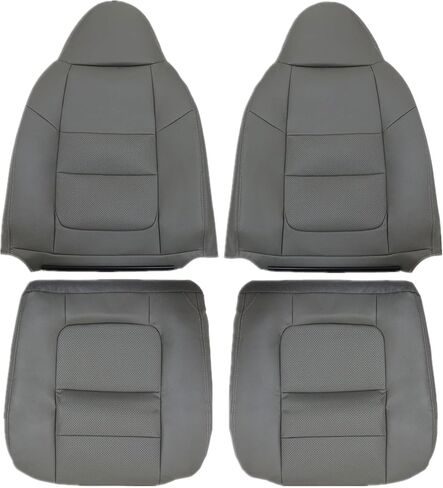 SecosAutoparts #E أغطية مقاعد جلدية مثقوبة باللون الرمادي المتوسط ​​للسائق والراكب والجزء السفلي والعلوي متوافقة مع Ford F250 F350 Lariat 2001 in Saudi Arabia