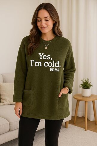Women’s Fleece Sweatshirt Cozy Pullover Sweaters for Women with Pockets Long Sleeve Warm Winter Fall Clothes Top in Saudi Arabia