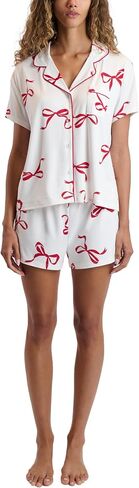 Women's 2 Piece Holiday Pajamas - Soft Short Sleeve Button Down Sleepwear Top and PJ Shorts Loungewear Set in Saudi Arabia