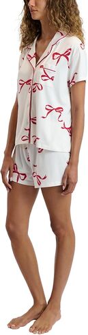 Women's 2 Piece Holiday Pajamas - Soft Short Sleeve Button Down Sleepwear Top and PJ Shorts Loungewear Set in Saudi Arabia