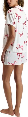 Women's 2 Piece Holiday Pajamas - Soft Short Sleeve Button Down Sleepwear Top and PJ Shorts Loungewear Set in Saudi Arabia