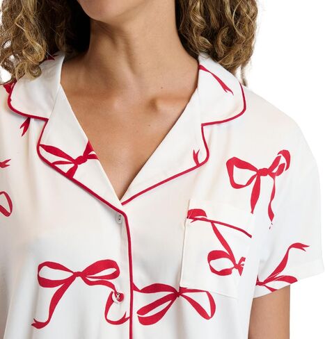 Women's 2 Piece Holiday Pajamas - Soft Short Sleeve Button Down Sleepwear Top and PJ Shorts Loungewear Set in Saudi Arabia