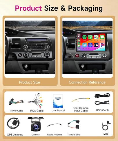 8core 8g+128g Car Radio for Honda Civic 2006-2011 ، Rimoody Android 15 Car Stereo Carplay و Android Auto 4G-Sim-Wifi GPS 10.1 '' Qled Capacitive Bluetooth 5.0 FM/AM/RDS DSP-36 كاميرا in Saudi Arabia