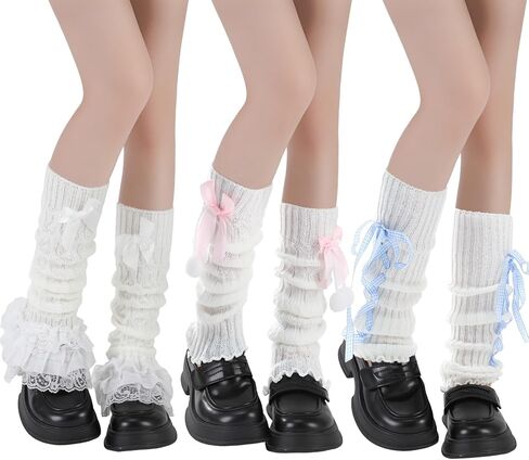 Jspupifip Kawaii Leg Warmers for Girls, Y2K Lolita Ballet Leg Warmer Ribbed Knit Bow Cute Knee High Legwarmers in Saudi Arabia
