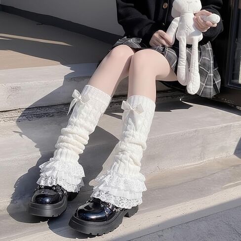 Jspupifip Kawaii Leg Warmers for Girls, Y2K Lolita Ballet Leg Warmer Ribbed Knit Bow Cute Knee High Legwarmers in Saudi Arabia