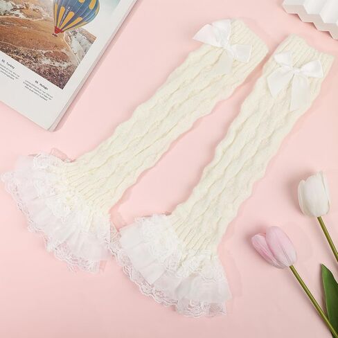 Jspupifip Kawaii Leg Warmers for Girls, Y2K Lolita Ballet Leg Warmer Ribbed Knit Bow Cute Knee High Legwarmers in Saudi Arabia