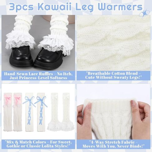 Jspupifip Kawaii Leg Warmers for Girls, Y2K Lolita Ballet Leg Warmer Ribbed Knit Bow Cute Knee High Legwarmers in Saudi Arabia