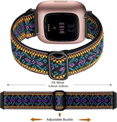 3 Pack Elastic Band Compatible with Fitbit Versa/Versa Lite SE/Fitbit Versa 2 Bands for Women Men, Adjustable Stretchy Nylon Solo Loop Strap Replacement Wristband for Versa Smart Watch in Saudi Arabia