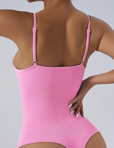 Women's Ribbed Bodysuit Adjustable Spaghetti Strap V Neck Slim Fit Seamless One Piece for Casual or Layering in Saudi Arabia