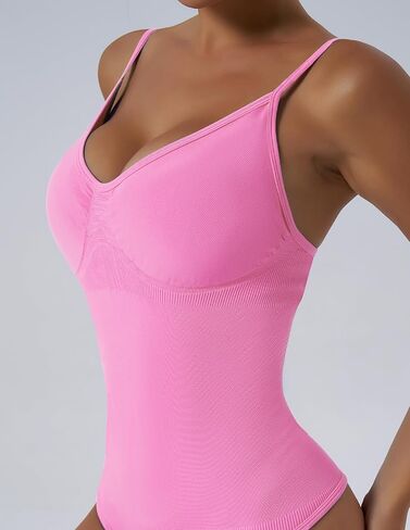 Women's Ribbed Bodysuit Adjustable Spaghetti Strap V Neck Slim Fit Seamless One Piece for Casual or Layering in Saudi Arabia