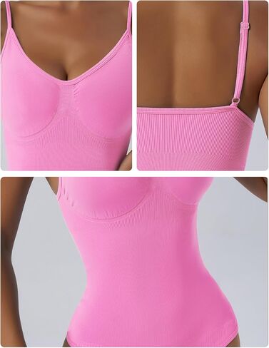 Women's Ribbed Bodysuit Adjustable Spaghetti Strap V Neck Slim Fit Seamless One Piece for Casual or Layering in Saudi Arabia