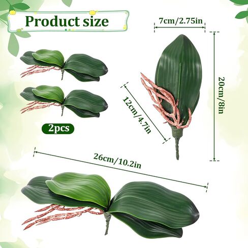 4 PCS Artificial Orchids Leaves, 8 Inch Faux Orchid Leaves Artificial Phalaenopsis Stems Leaf Real Touch Orchids Leaf Faux Cymbidium Flower Foliage Real Latex Touch Green Plant for Home Decor in Saudi Arabia