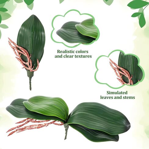 4 PCS Artificial Orchids Leaves, 8 Inch Faux Orchid Leaves Artificial Phalaenopsis Stems Leaf Real Touch Orchids Leaf Faux Cymbidium Flower Foliage Real Latex Touch Green Plant for Home Decor in Saudi Arabia