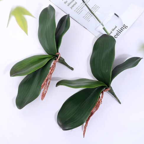 4 PCS Artificial Orchids Leaves, 8 Inch Faux Orchid Leaves Artificial Phalaenopsis Stems Leaf Real Touch Orchids Leaf Faux Cymbidium Flower Foliage Real Latex Touch Green Plant for Home Decor in Saudi Arabia
