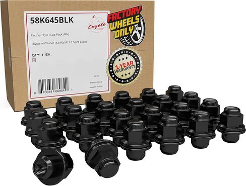 أجزاء ملحقات العجلة 24 قطعة M12x1.5 12x1.5 خيط OEM نمط المصنع صواميل العروة 1.5 بوصة كروم طويل 13/16 بوصة 21 مم سداسي يناسب Toyota 2005-23 Tacoma 90084-94001 611-211 in Kuwait