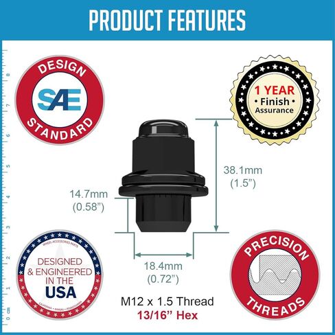 أجزاء ملحقات العجلة 24 قطعة M12x1.5 12x1.5 خيط OEM نمط المصنع صواميل العروة 1.5 بوصة كروم طويل 13/16 بوصة 21 مم سداسي يناسب Toyota 2005-23 Tacoma 90084-94001 611-211 in Kuwait