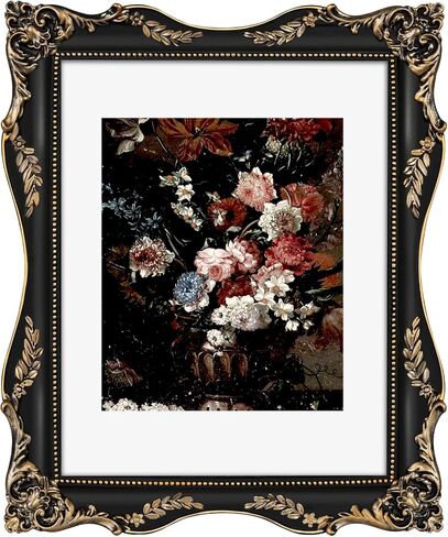 إطار صورة أسود عتيق مقاس 8 × 10 مع حصيرة للصور مقاس 5 × 7 أو 8 × 10، إطارات فيكتورية قوطية باروكية مزخرفة، سطح الطاولة أو الحائط، لمسة ديكور منزلي عتيقة in Kuwait