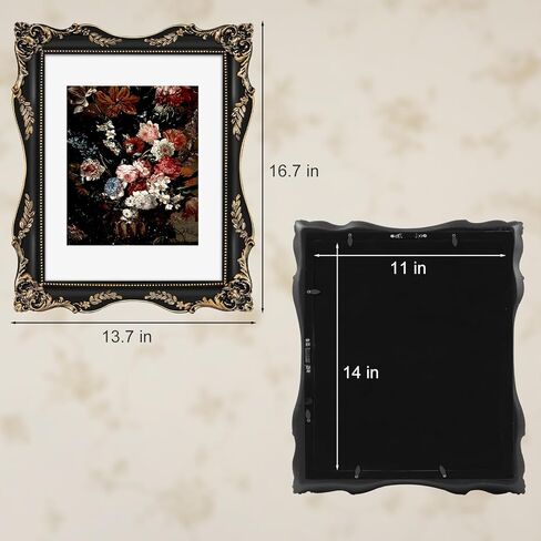 إطار صورة أسود عتيق مقاس 8 × 10 مع حصيرة للصور مقاس 5 × 7 أو 8 × 10، إطارات فيكتورية قوطية باروكية مزخرفة، سطح الطاولة أو الحائط، لمسة ديكور منزلي عتيقة in Kuwait