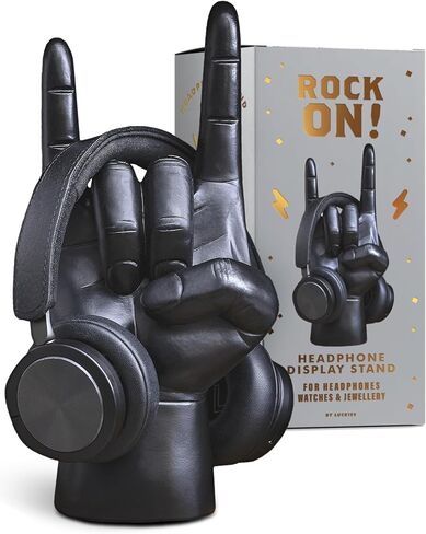 Luckies Headphone Stand - Headphone Holder - Rock On Hand - Headset Stand - Mens Jewellery Holder - Mens Desk Accessories - Controller Holders - Guitar Accessories - Desk Tidy - Dad Rock Gifts - Gold in Saudi Arabia
