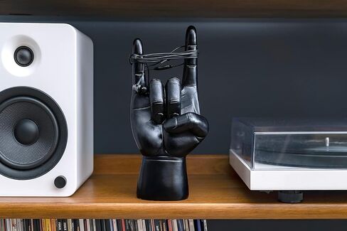 Luckies Headphone Stand - Headphone Holder - Rock On Hand - Headset Stand - Mens Jewellery Holder - Mens Desk Accessories - Controller Holders - Guitar Accessories - Desk Tidy - Dad Rock Gifts - Gold in Saudi Arabia