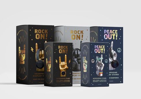 Luckies Headphone Stand - Headphone Holder - Rock On Hand - Headset Stand - Mens Jewellery Holder - Mens Desk Accessories - Controller Holders - Guitar Accessories - Desk Tidy - Dad Rock Gifts - Gold in Saudi Arabia