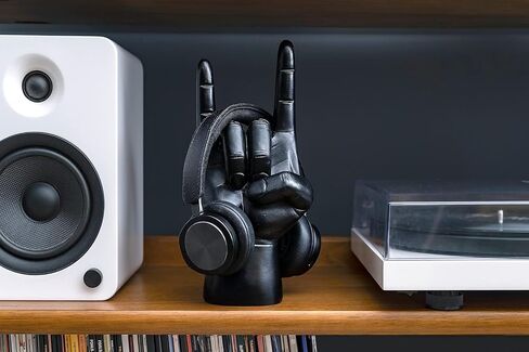 Luckies Headphone Stand - Headphone Holder - Rock On Hand - Headset Stand - Mens Jewellery Holder - Mens Desk Accessories - Controller Holders - Guitar Accessories - Desk Tidy - Dad Rock Gifts - Gold in Saudi Arabia