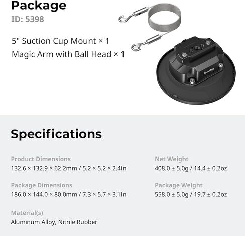 SmallRig 5" Electric Suction Cup Mount Kit with Magic Arm with Ball Head for Vehicles, 2000mAh Battery, Type-C, Electric Motor, Camera Car Mount for Kameras, for GoPro, for DJI, for Insta360-5399 in Saudi Arabia