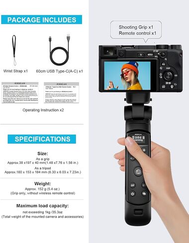 for Canon Tripod with Rechargeable Remote Control - Aodelan Wireless Shooting Grip with OLED Screen for Vlogging for Canon G7X III, G5XII, SX70 HS, EOS RP, EOS R, R5, R6, M50, M50 II, 77D, 250D, T8i in Saudi Arabia