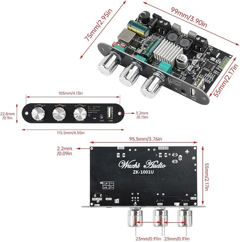 100W+100W 1001B Bluetooth Amplifier Board,Aideepen 100W Mini Mono AMP Module TPA3116 Amplifier BT 5.1 DC9-24V BT/AUX/USB Input for DIY Wireless Speakers in Kuwait
