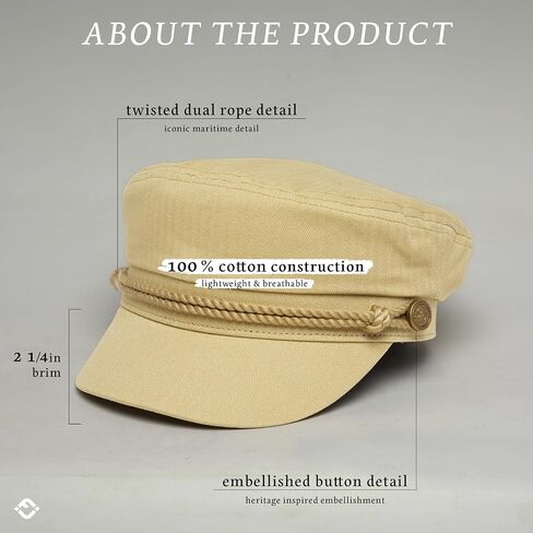 Funky Junque Greek Fisherman Newsboy Cap, Cotton Captains Bakerboy Hat in Kuwait