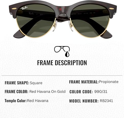 نظارات شمسية راي بان RB2341 CLUBMASTER WAY مربعة الشكل للرجال والنساء مع مجموعة نظارات RAYBAN الرسمية in Saudi Arabia