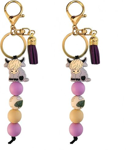 Cow Keychain Highland Cow Party Favors Cute Gifts Animal Keychains with Tassel for Women Men Gifts (Black,2 Pcs) in Saudi Arabia