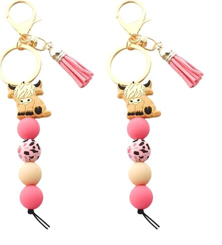 Cow Keychain Highland Cow Party Favors Cute Gifts Animal Keychains with Tassel for Women Men Gifts (Black,2 Pcs) in Saudi Arabia