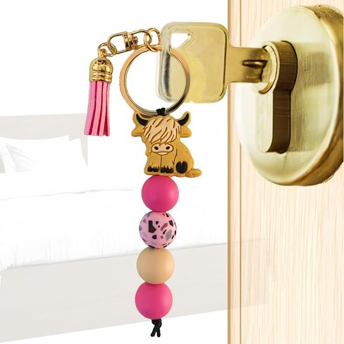 Cow Keychain Highland Cow Party Favors Cute Gifts Animal Keychains with Tassel for Women Men Gifts (Black,2 Pcs) in Saudi Arabia