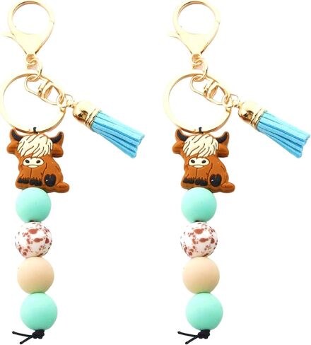 Cow Keychain Highland Cow Party Favors Cute Gifts Animal Keychains with Tassel for Women Men Gifts (Black,2 Pcs) in Saudi Arabia