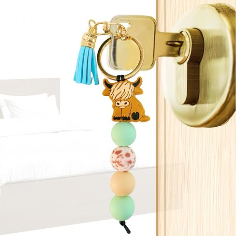 Cow Keychain Highland Cow Party Favors Cute Gifts Animal Keychains with Tassel for Women Men Gifts (Black,2 Pcs) in Saudi Arabia