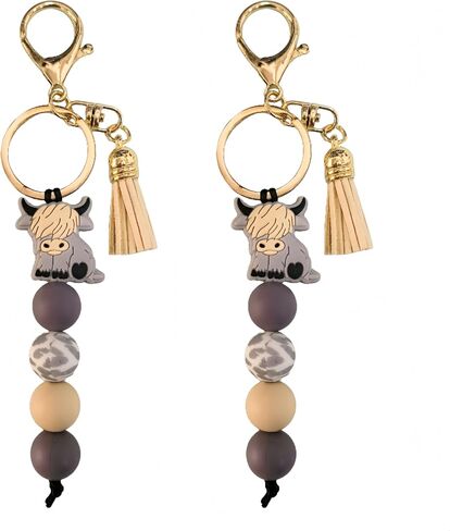 Cow Keychain Highland Cow Party Favors Cute Gifts Animal Keychains with Tassel for Women Men Gifts (Black,2 Pcs) in Saudi Arabia