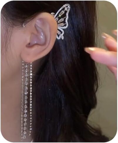 YRlilicc Sparkling Rhinestone Angel Wing Ear Cuffs Non-Piercing Earrings Glitter Iced Out Crystal Angel Wings Cartilage Climber Ear Wrap Prom Party Festival Ear Jewelry for Women in Kuwait