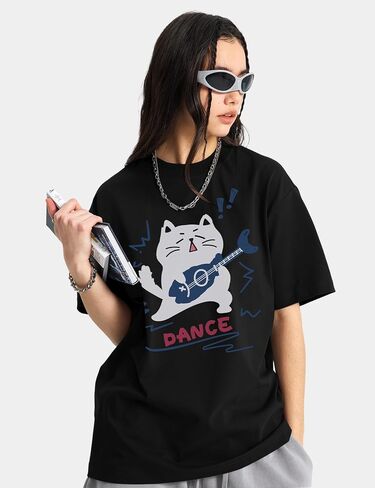 Women's Vintage T-Shirt Y2K Cat Graphic Harajuku Tee Tops Grunge Streetwear Clothes Baggy Cute Emo Cotton Shirts in Saudi Arabia