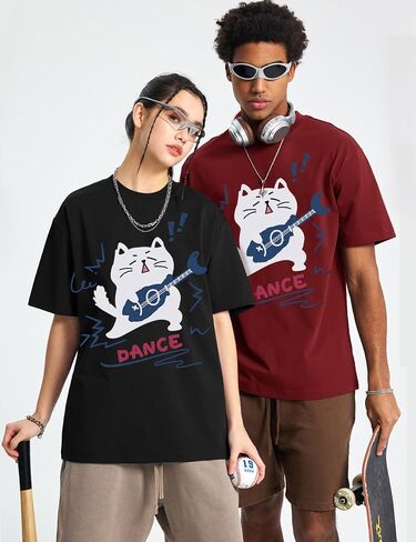 Women's Vintage T-Shirt Y2K Cat Graphic Harajuku Tee Tops Grunge Streetwear Clothes Baggy Cute Emo Cotton Shirts in Saudi Arabia