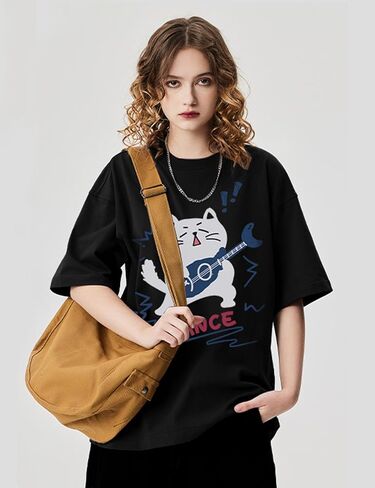 Women's Vintage T-Shirt Y2K Cat Graphic Harajuku Tee Tops Grunge Streetwear Clothes Baggy Cute Emo Cotton Shirts in Saudi Arabia
