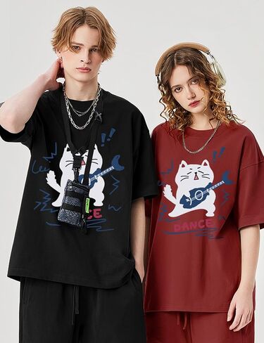 Women's Vintage T-Shirt Y2K Cat Graphic Harajuku Tee Tops Grunge Streetwear Clothes Baggy Cute Emo Cotton Shirts in Saudi Arabia
